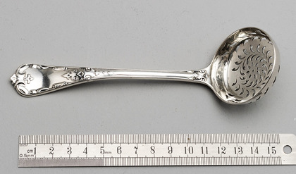 Rare Straight Tudor Pattern Silver Sifter Ladle - George Adams, Chawner & Co.